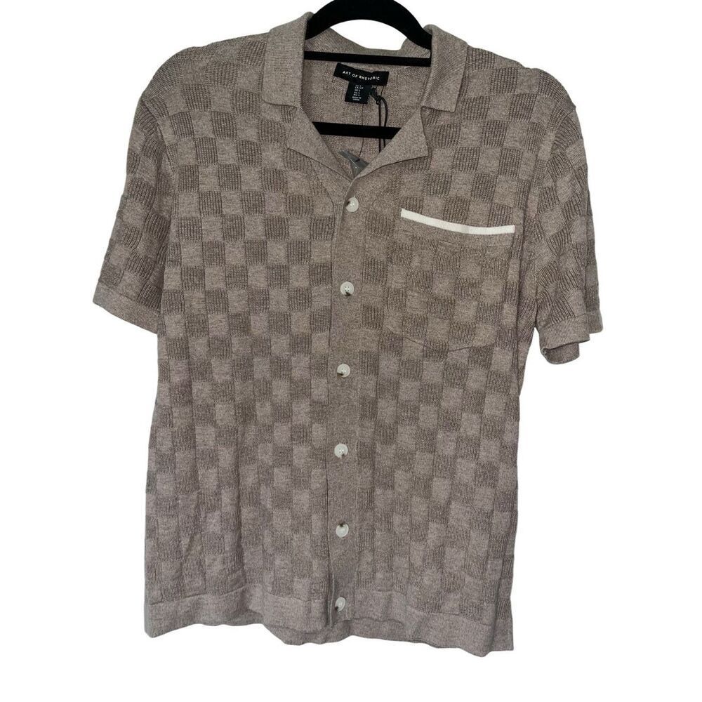 Art of Rhetoric‎ light brown checked short sleeve sweater small